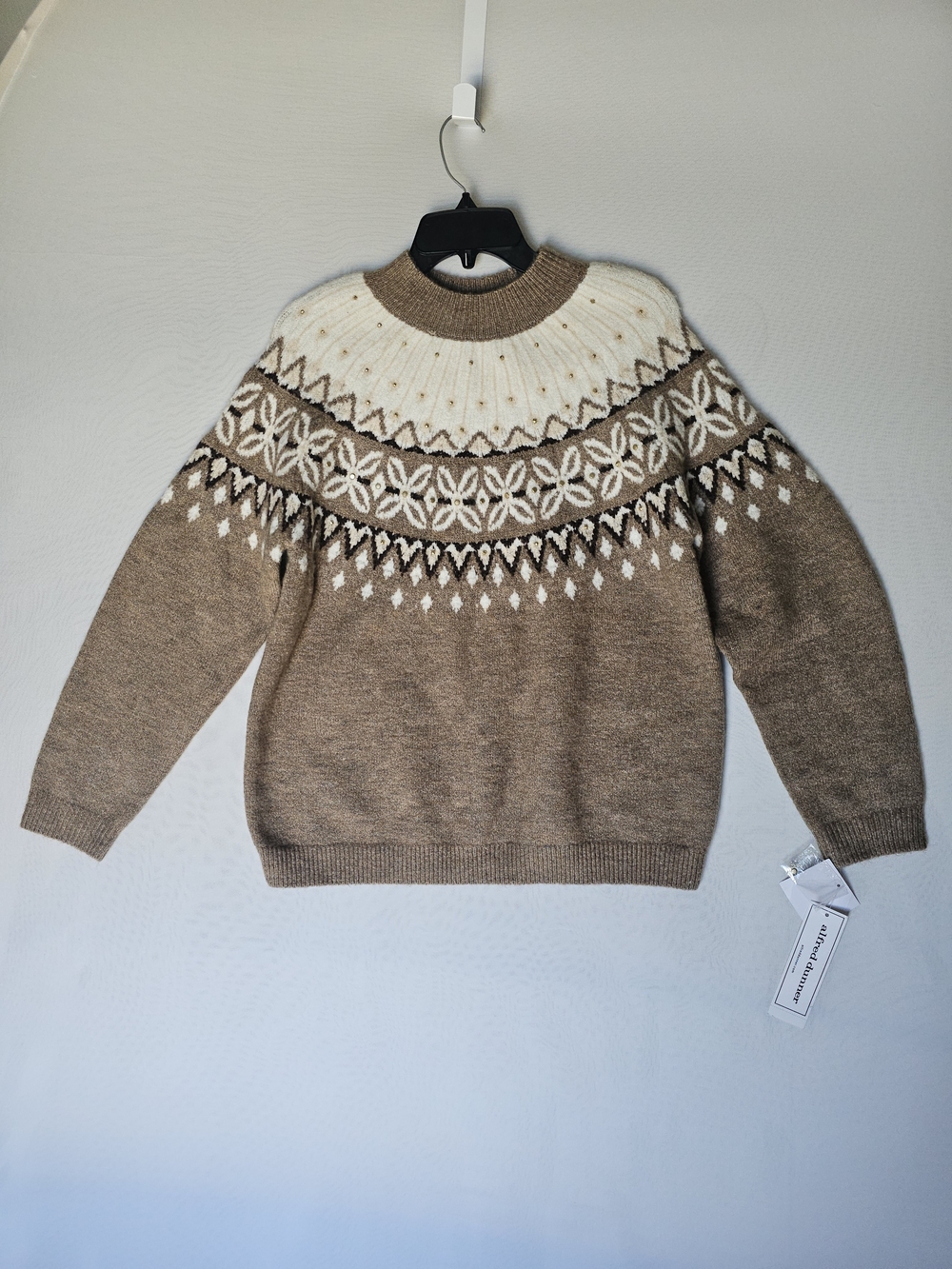 Alfred Dunner Vienna Mocha Fair Isle Embellished Sweater Size M - NWT